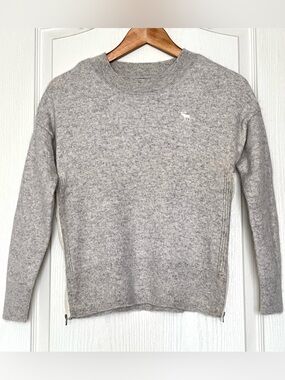 Abercrombie & Fitch 100% Cashmere Grey Side Zips Crewneck Sweater XS Preppy